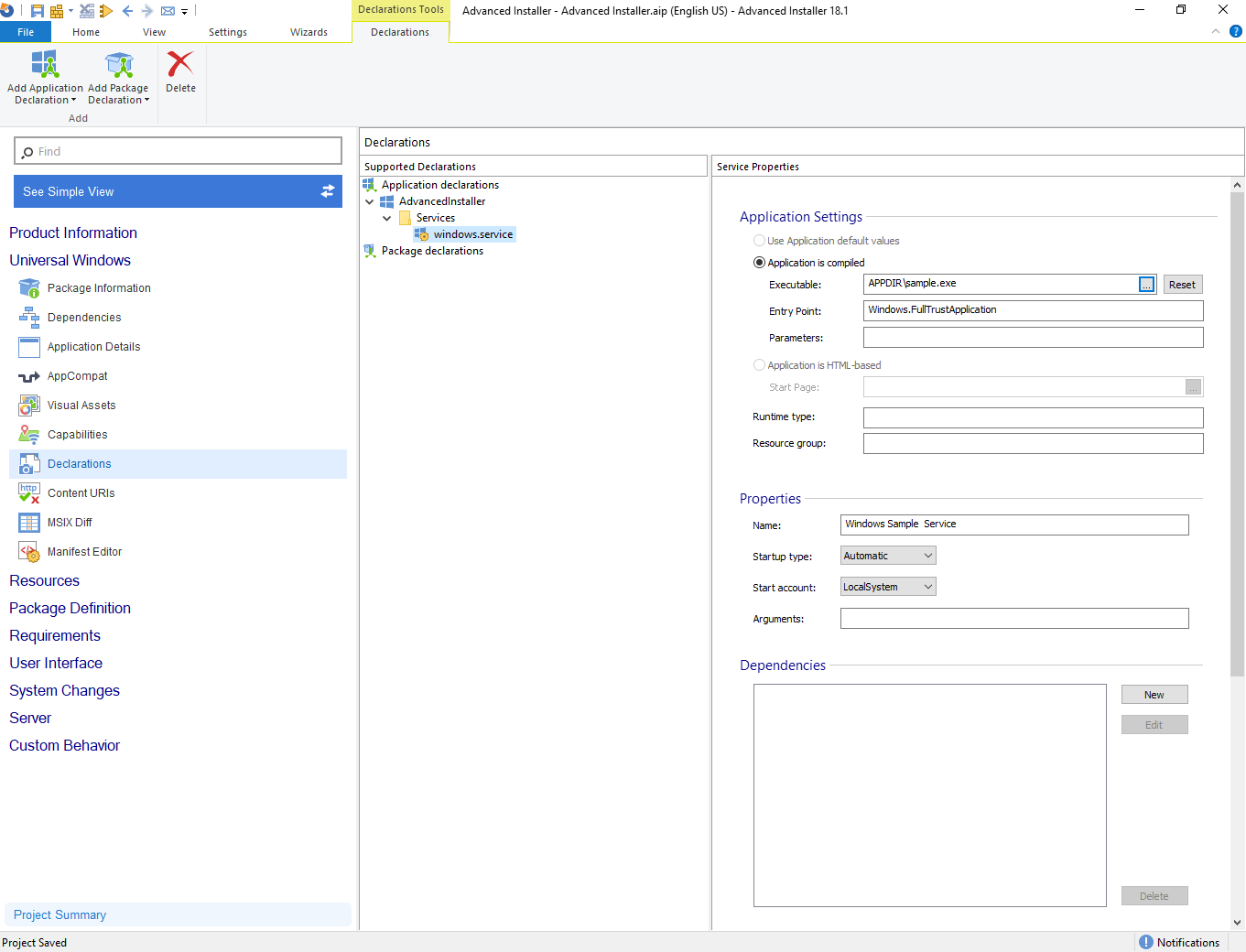 Application Declarations Page Application Declarations Page