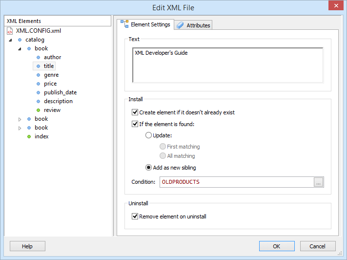 XML Element Settings XML Element Settings