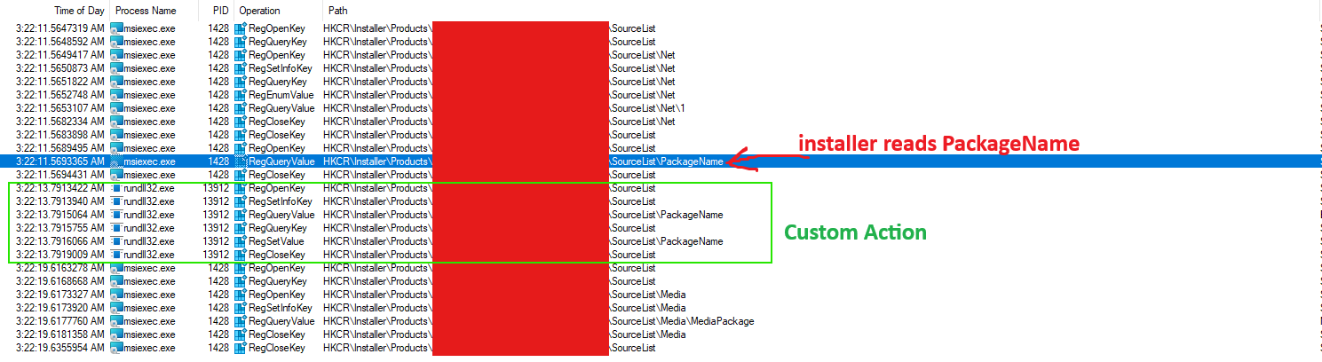 Installer reads PackageName before first custom action is executed