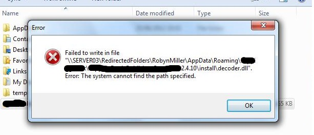 Screenshot of the error