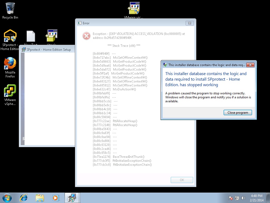The screenshot of the exception