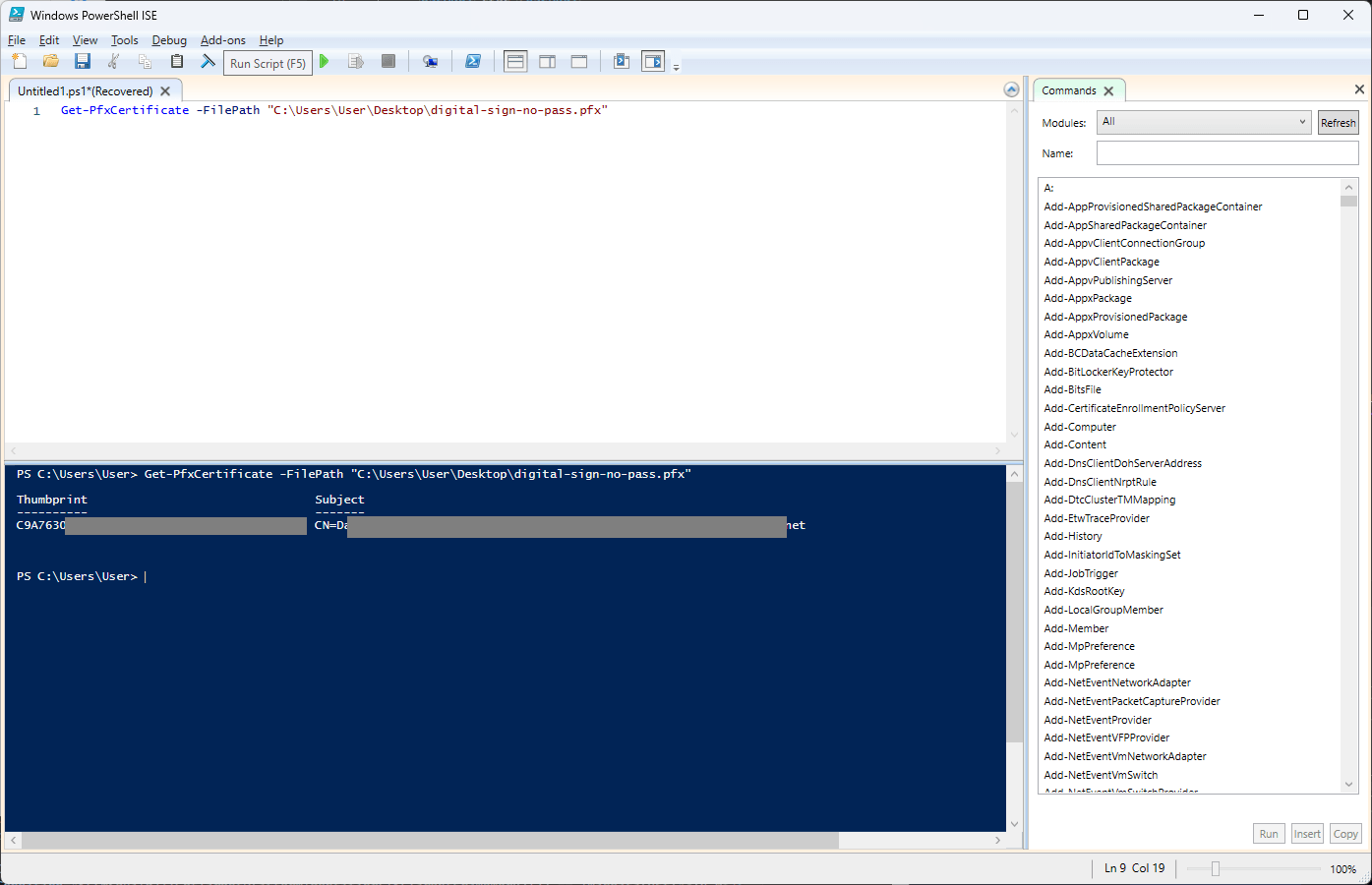 Learn your PFX Certificate Thumbprint with cmdlet