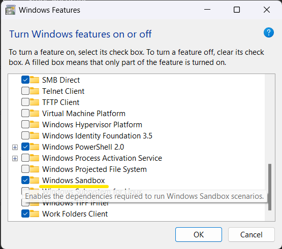 Windows Sandbox in Windows Features