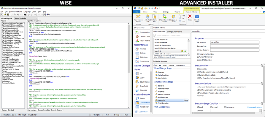 Custom Actions Side-by-side