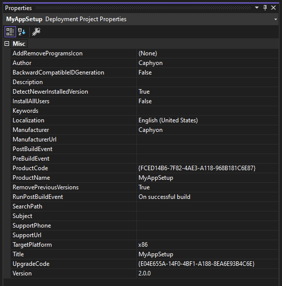 Change the Version of the setup project