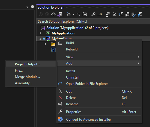 MyAppSetup Add Project output
