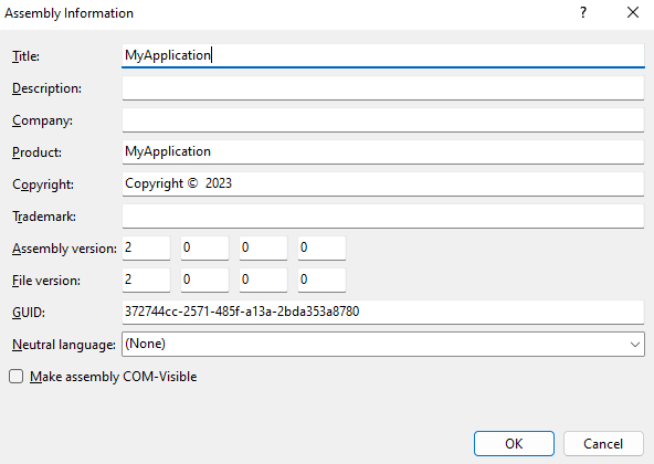 Properties and select Assembly Information