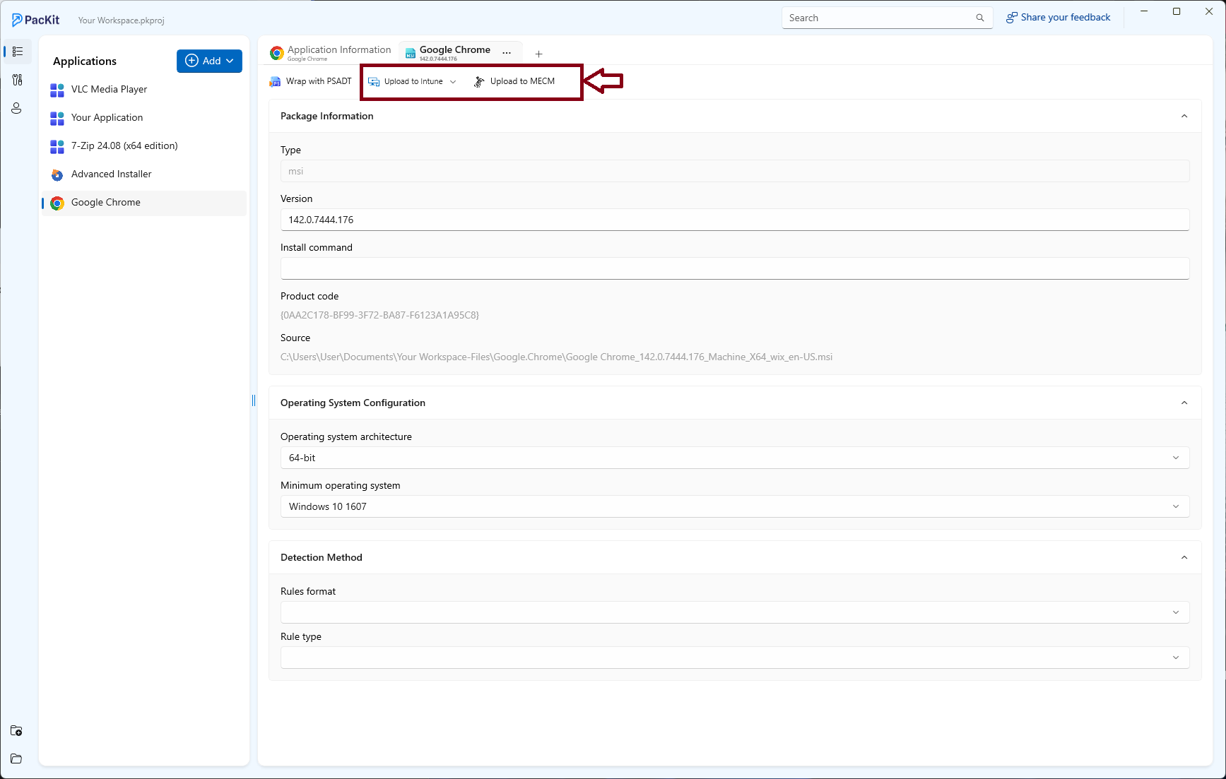 Deploy package to MECM or Intune with PacKit