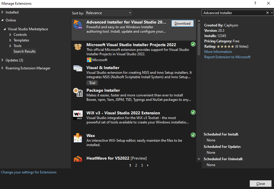 Download Advanced Installer for Visual Studio extension