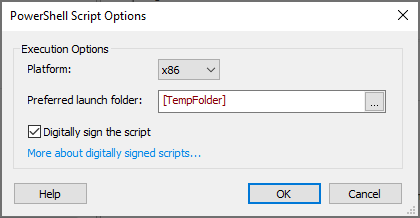 PowerShell script options dialog