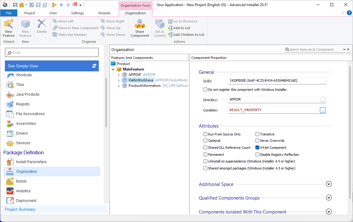 component condition set property