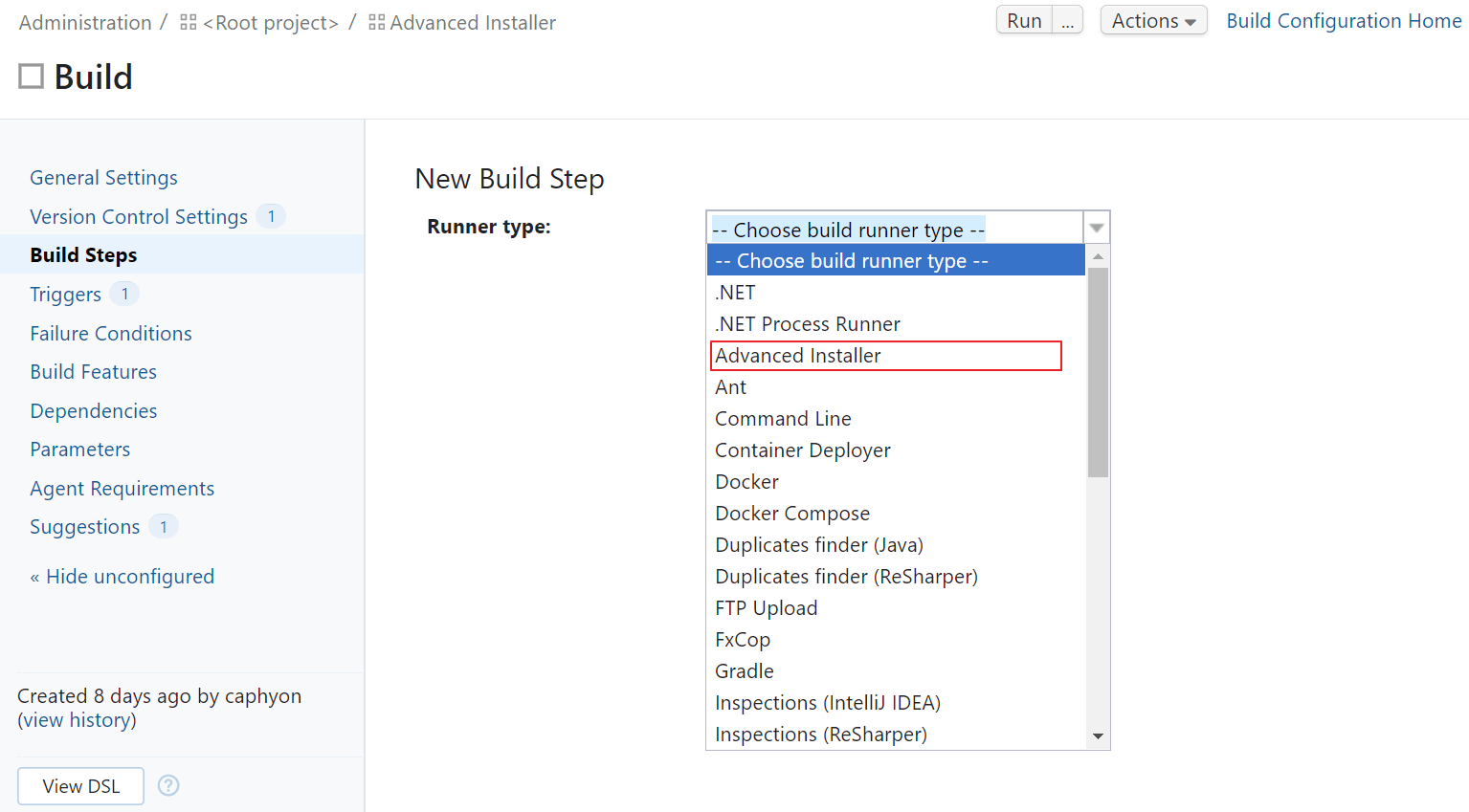 Add Advanced Installer build step