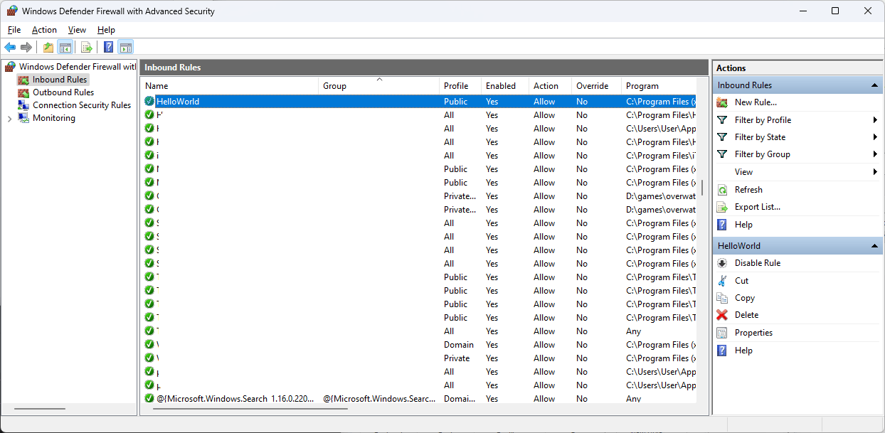 Windows Firewall Inbound Rules