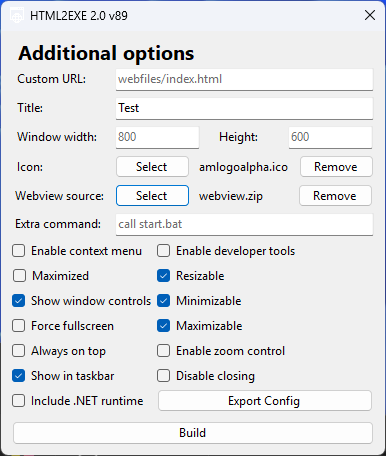 HTML2EXE GUI with customization options