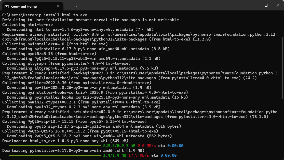 install the html-to-exe package