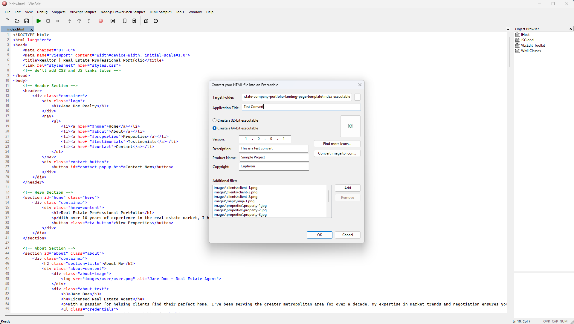 Convert HTML to EXE with VbsEdit