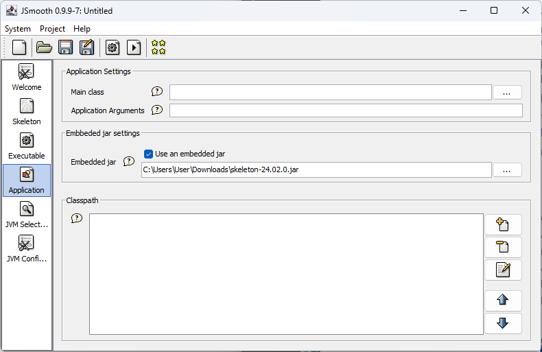 Application settings in JSmooth