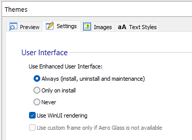 Advanced Installer WinUI controls