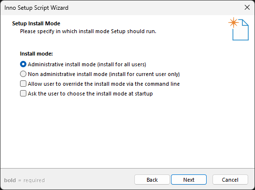 Install Mode selection in Inno Setup Install Mode selection in Inno Setup