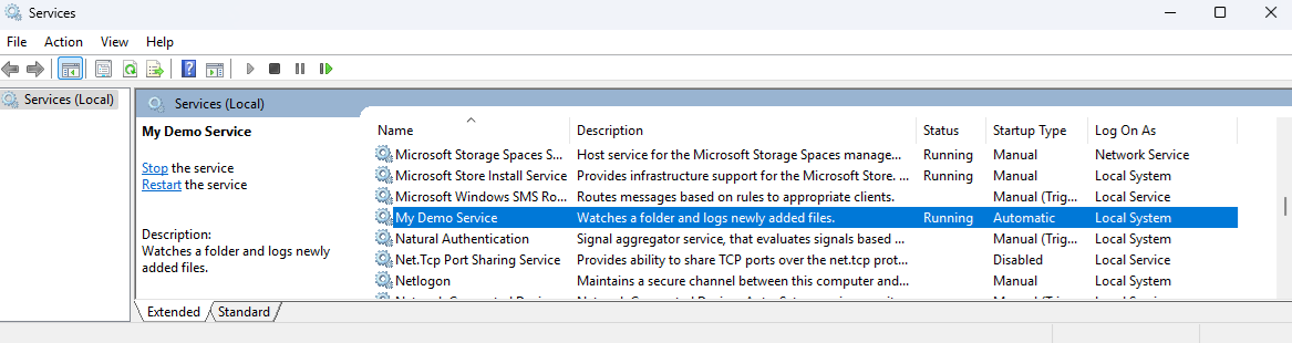 Local Services in Services Console Manager Local Services in Services Console Manager
