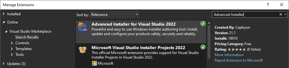 Advanced Installer extension for VS