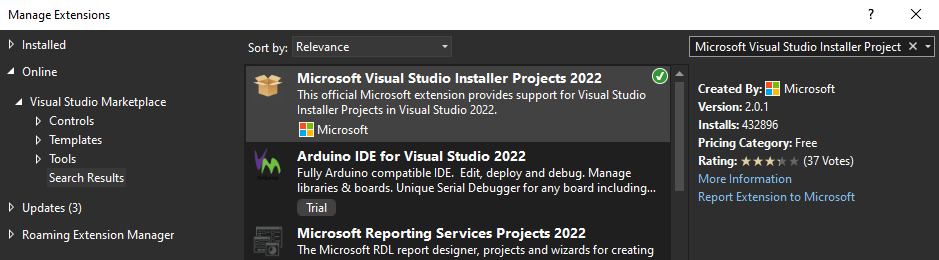 Microsoft Visual Studio Installer Project Extension