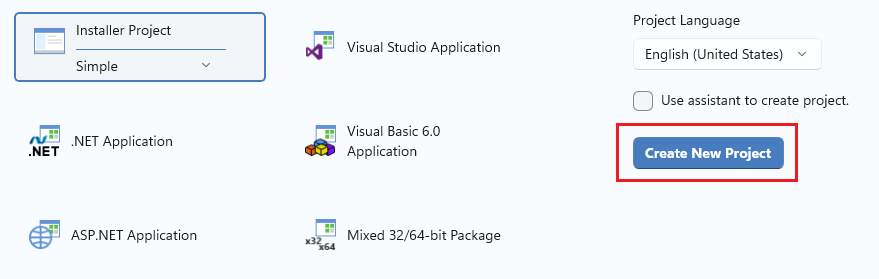 Create new project in Advanced Installer