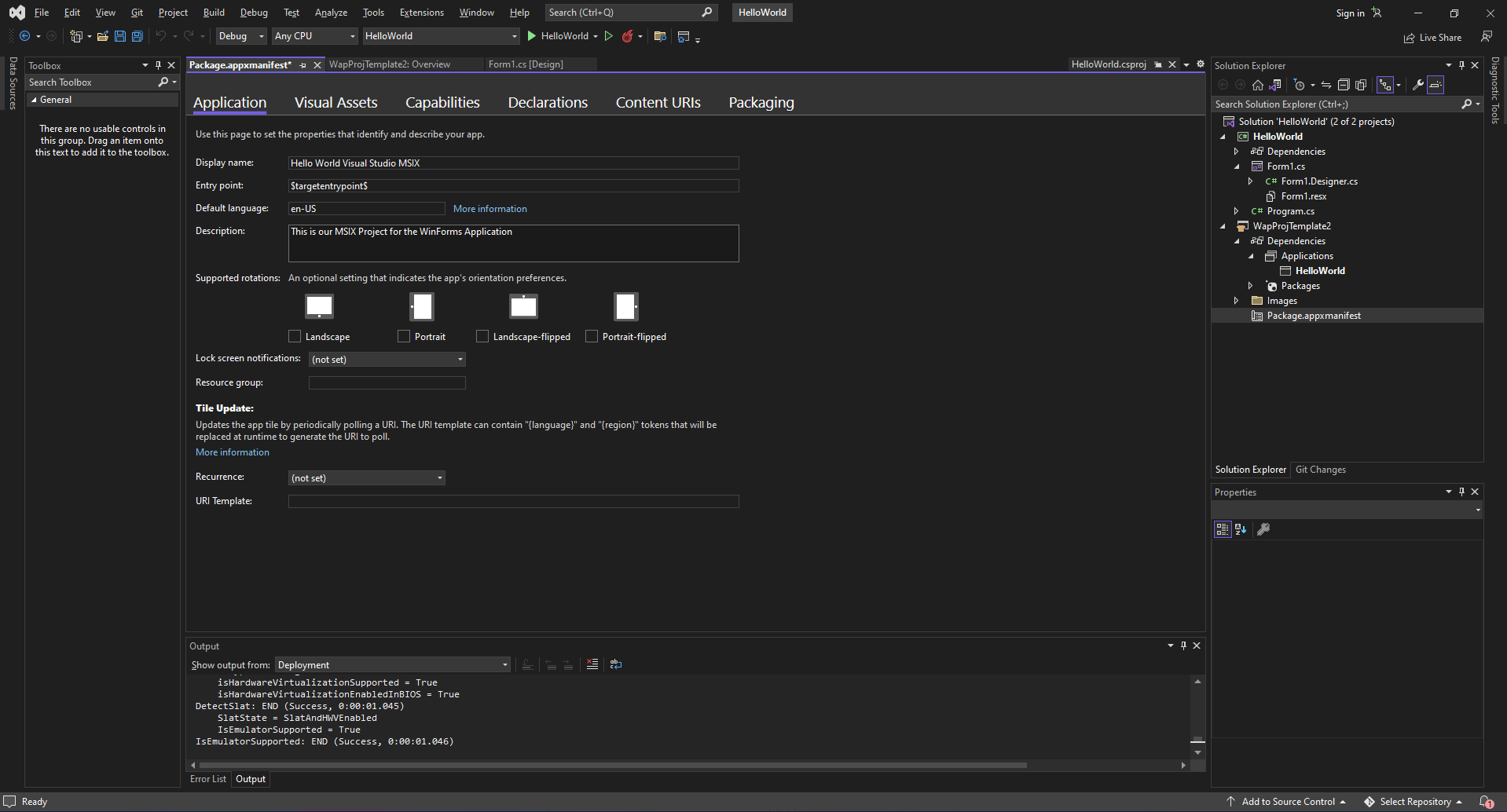 Modify appxmanifest File Settings