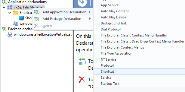 Add Application Declaration Shortcut Add Application Declaration Shortcut