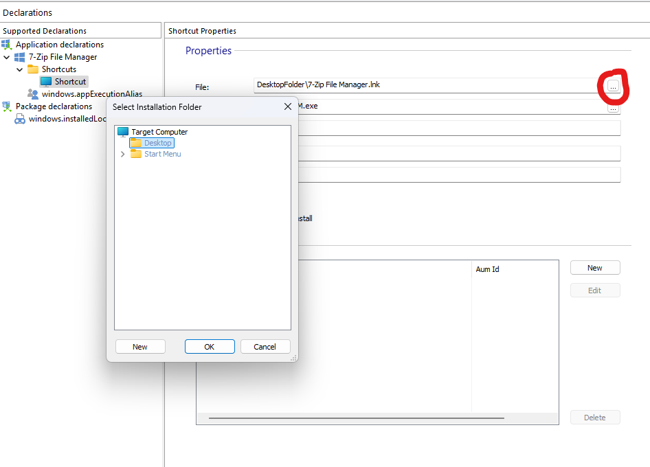 Select MSIX native shortcut installation folder Select MSIX native shortcut installation folder