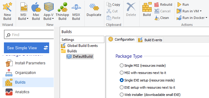 single exe setup package type