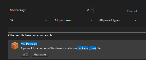 Create new WIX MSI project Create new WIX MSI project