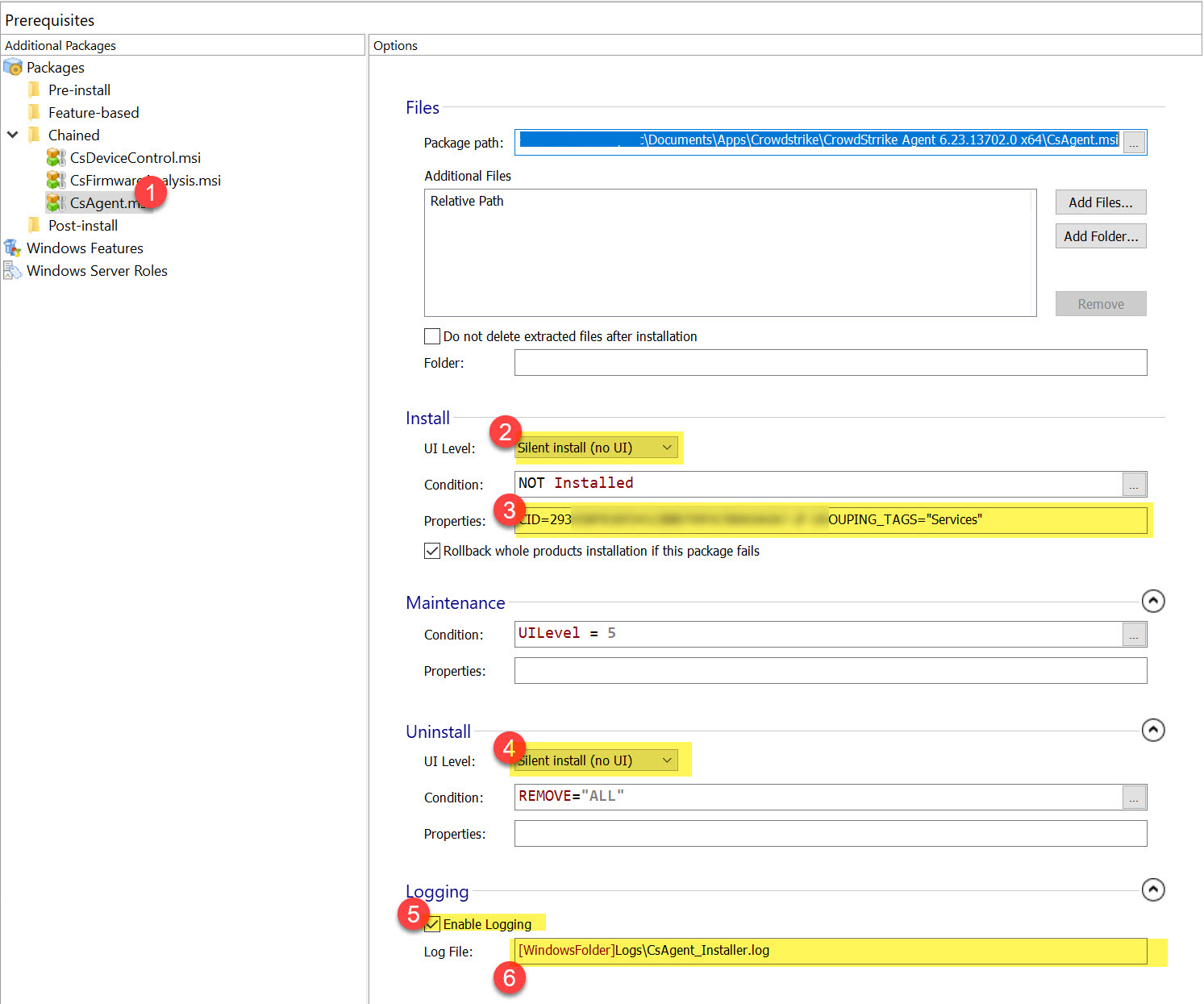 Chained package options