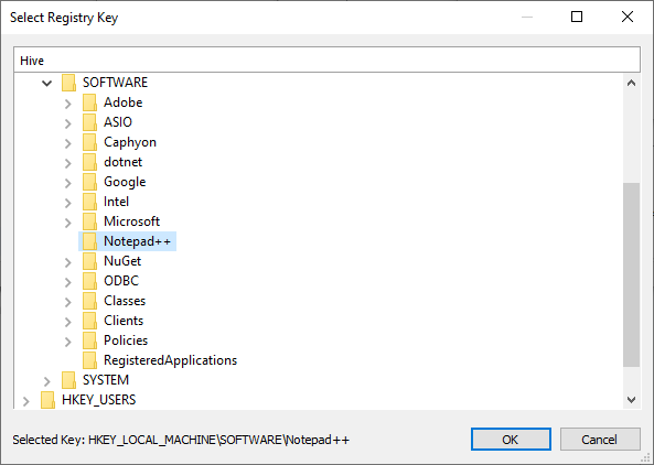 select Notepad registry key