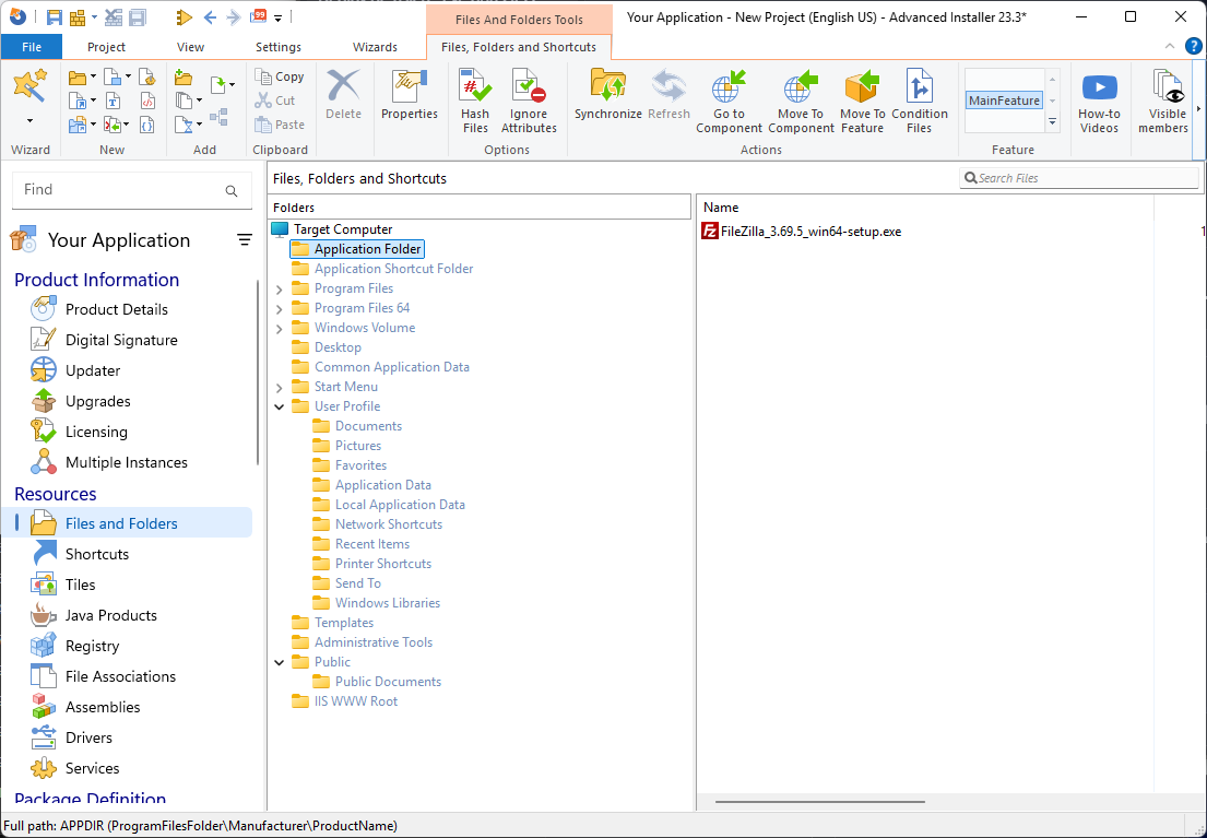 Application in its folder in Advanced Installer Application in its folder in Advanced Installer