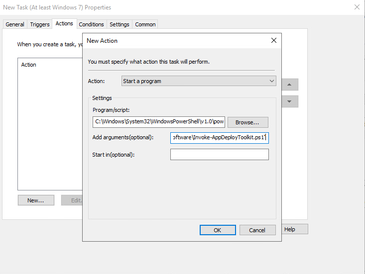 Configure the New Action in GPO Configure the New Action in GPO