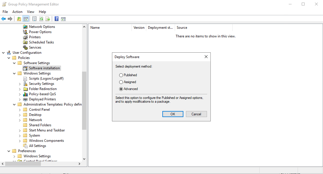 Select Advanced as the Deployment Method