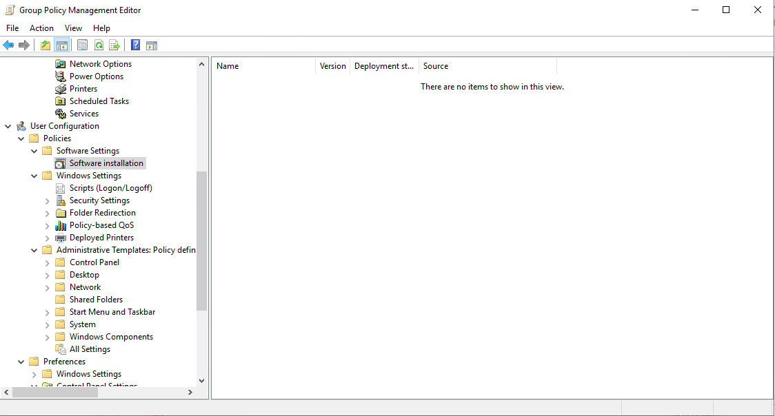 No Items in Software Installation in Group Policy Management Editor