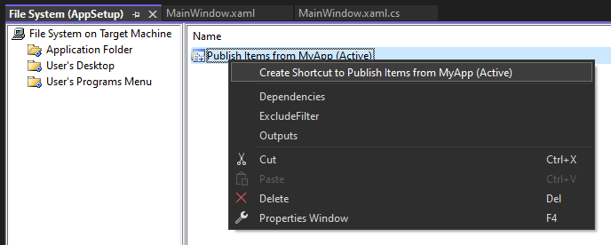 Create Shortcut to Publish Items for WPF Setup Project