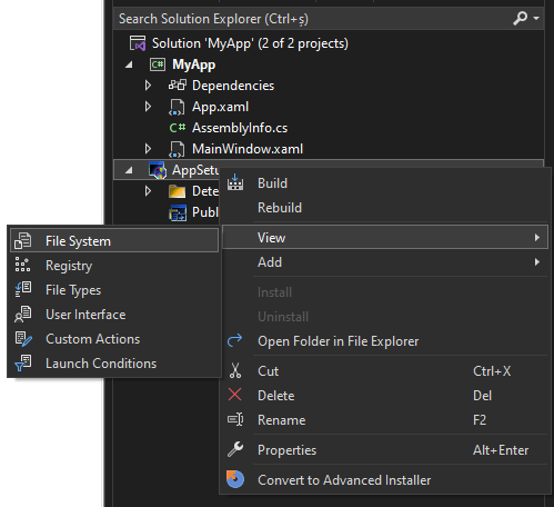 View File System of WPF Setup Project in Visual Studio