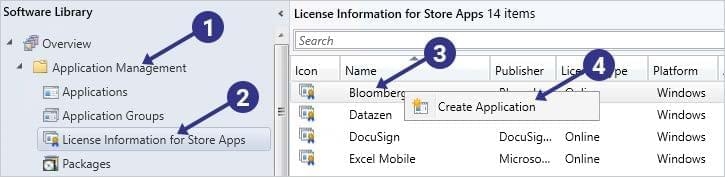Create an application from an available license in License Information for Store Apps Create an application from an available license in License Information for Store Apps