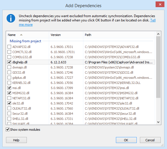 Add Dependencies Dialog