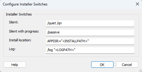 Configure Installer Switches Dialog