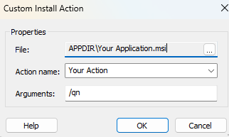 Custom Install Action dialog