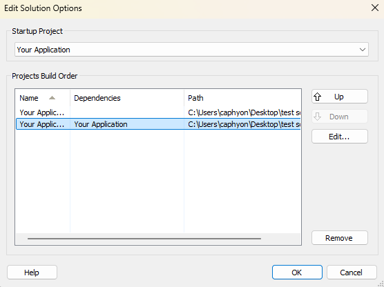 Edit solution options