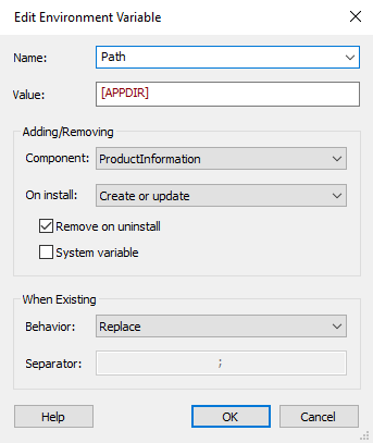 Edit Environment Variable dialog