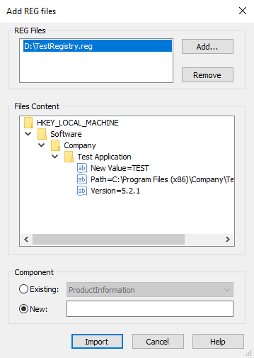 Add REG Files Dialog