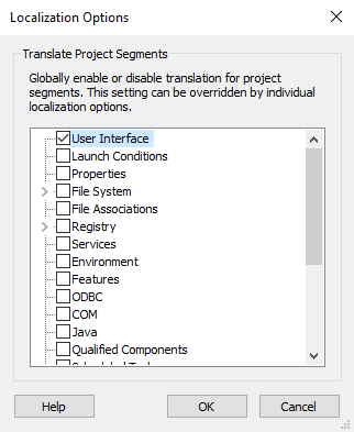 The Localization Options Dialog