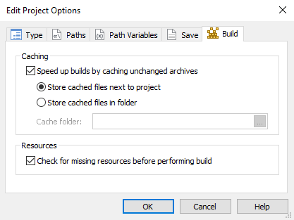 Project Cache Tab