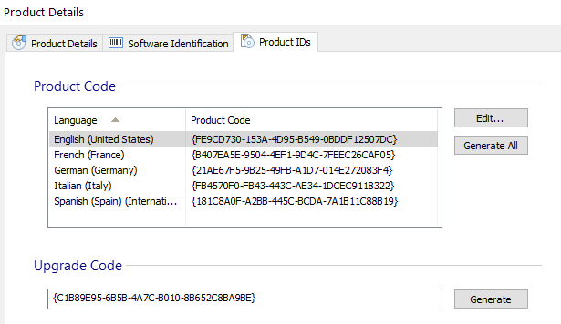 Project IDs Tab